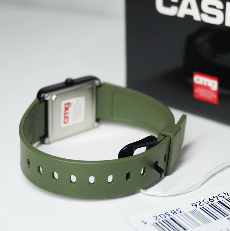 Casio MTP-B175-3BVDF Black Green Rectangular Analog Watch Resin Band 50M