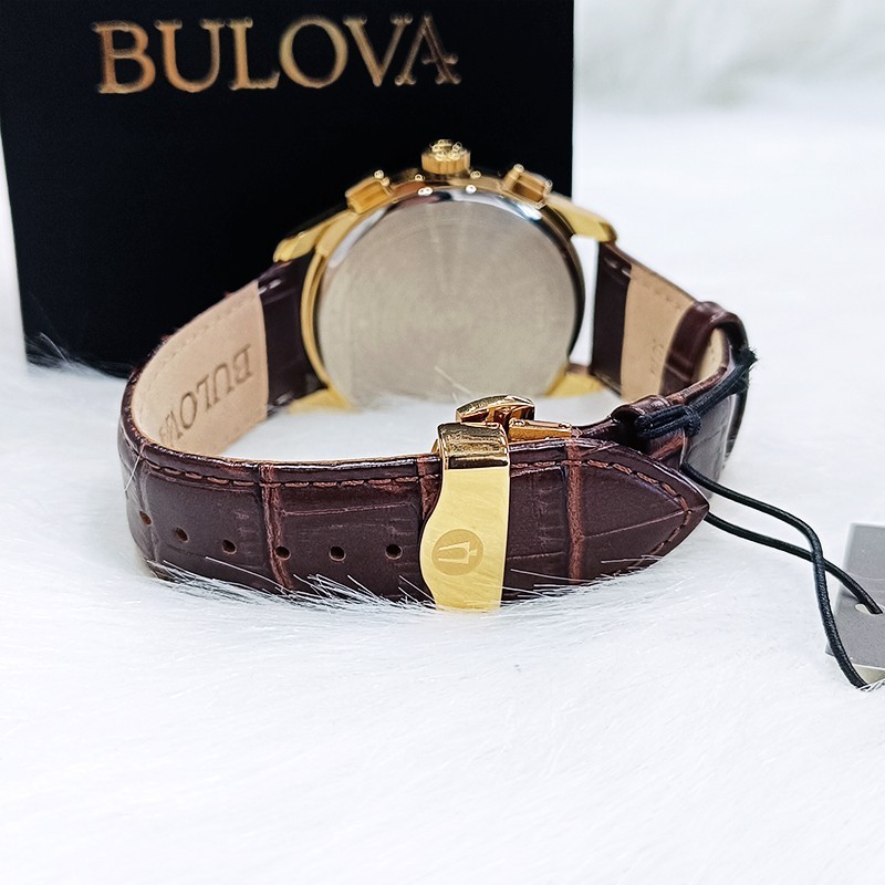 Men’s Bulova Wilton White Dial Brown Leather Classic 97B169 Quartz Watch 46.5mm