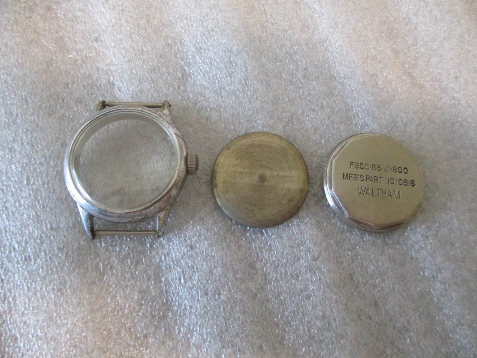 WWII WALTHAM FSSC-88-W-800 US NAVY WATCH CASE (CASE W/DUST COVER+CROWN ONLY) WW2