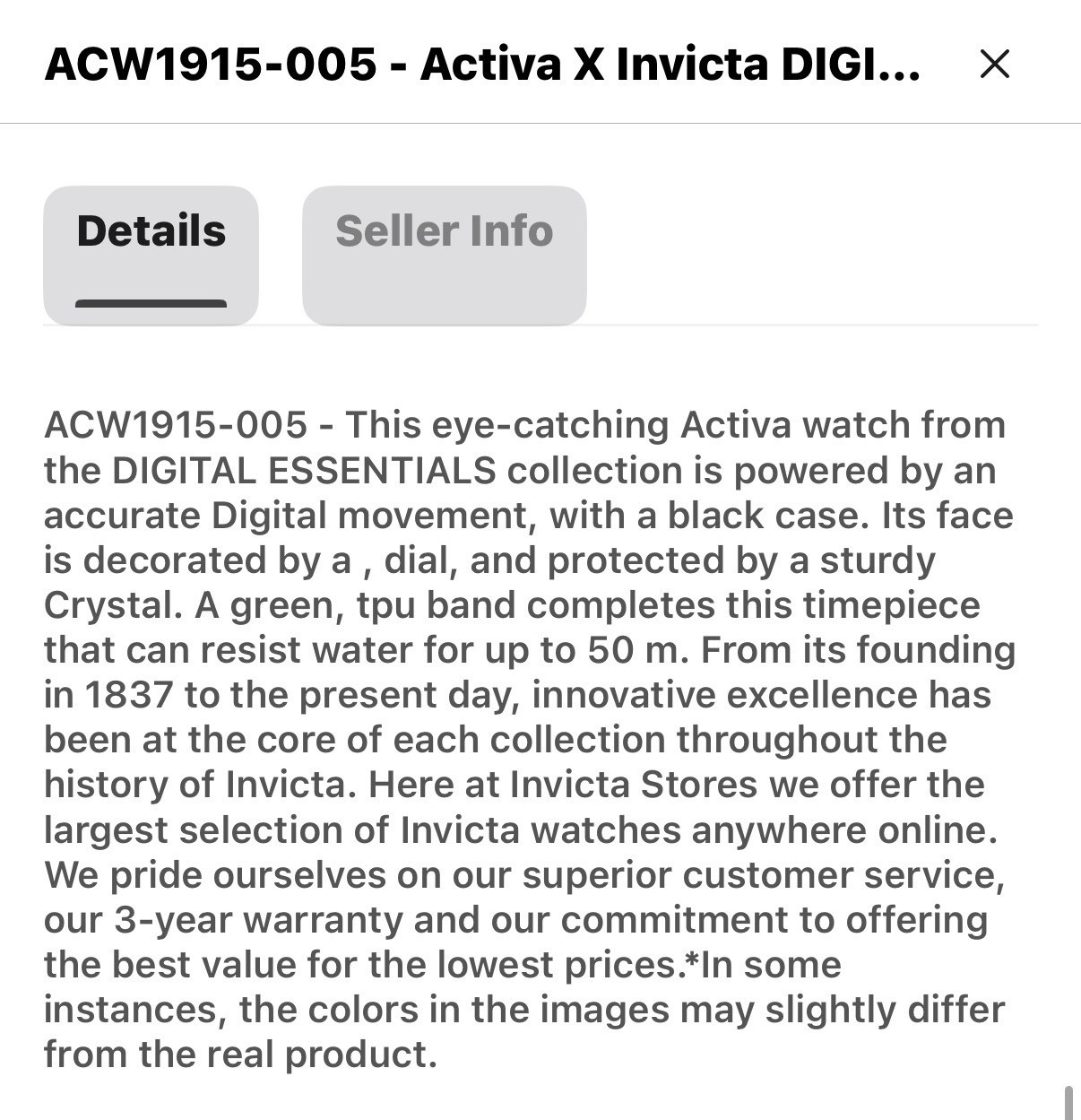 Activa X Invicta 50mm Digital Essentials Mens Watch Green ACW1915-005