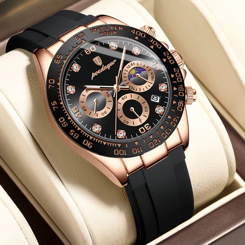 POEDAGAR Men’s Quartz Watch Chronograph Waterproof Daytona Date U.S. SHIP