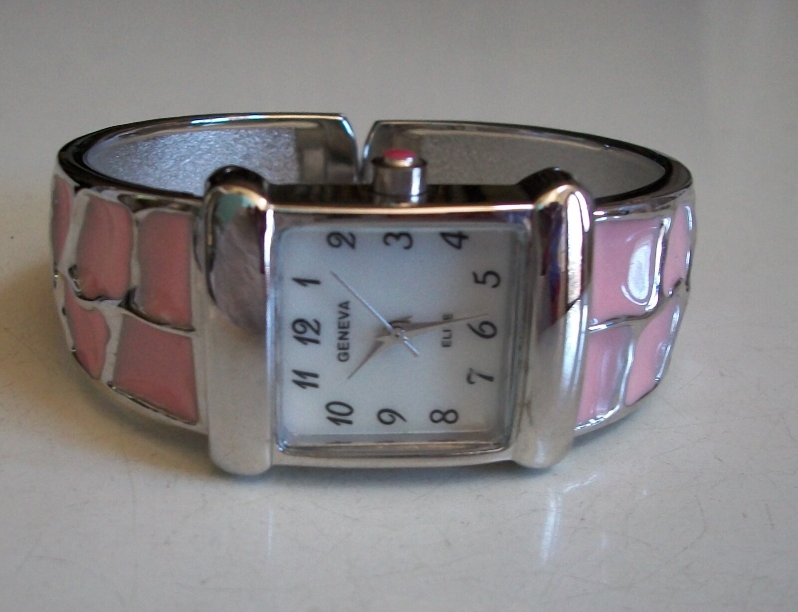 Women’s Number Dial Black, Pink, Green, Red & Silver Finish Bangle Cuff Watch