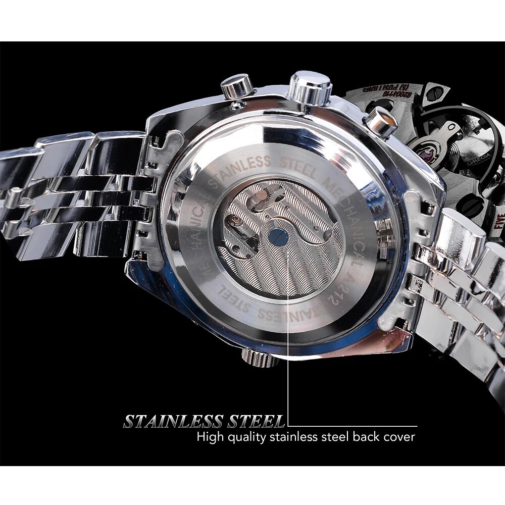 Jaragar Men Wrist Watch Automatic Mechanical Stainless Steel Luminous Date