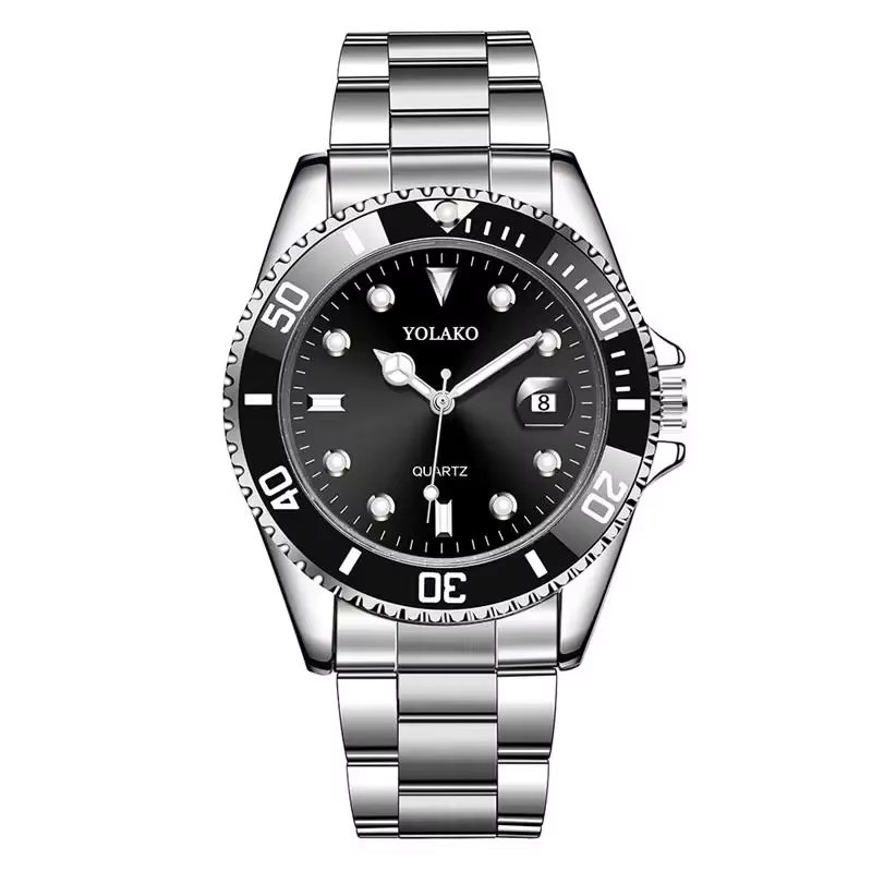 Men’s Fashion Quartz Watch Stainless Steel Green Dial Calendar 2023 Trend
