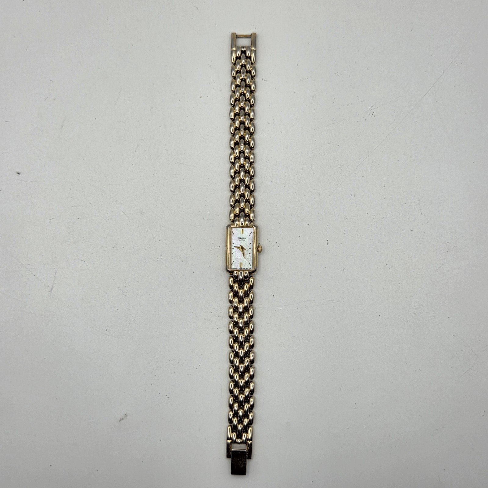 Citizen Tank Watch Women 13mm MOP Dial Gold Tone Rectangle 5421-S36505 New Batt