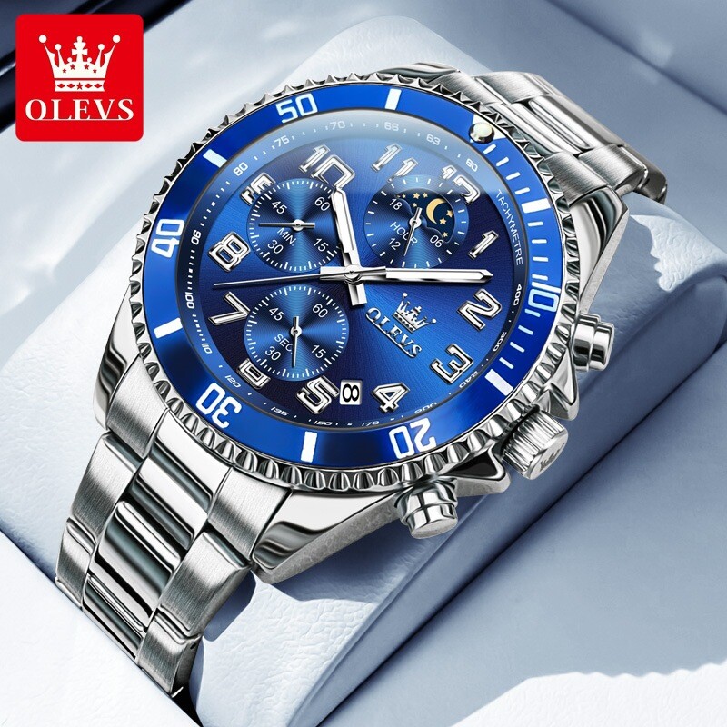 OLEVS Luxury Mens Quartz Watch Business 3 Bar Luminous Date Stainless Steel Band