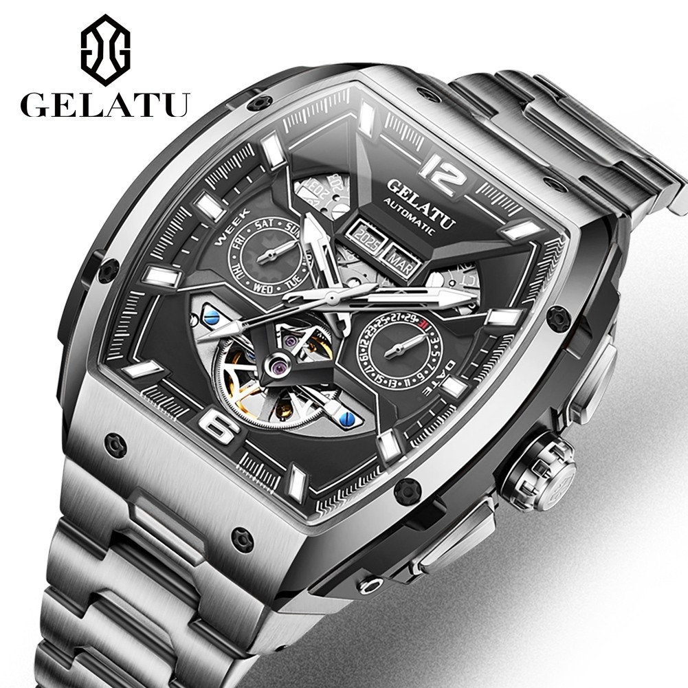 GELATU Men’s Full Automatic Mechanical Watch, Sapphire Mirror, Complete Calendar