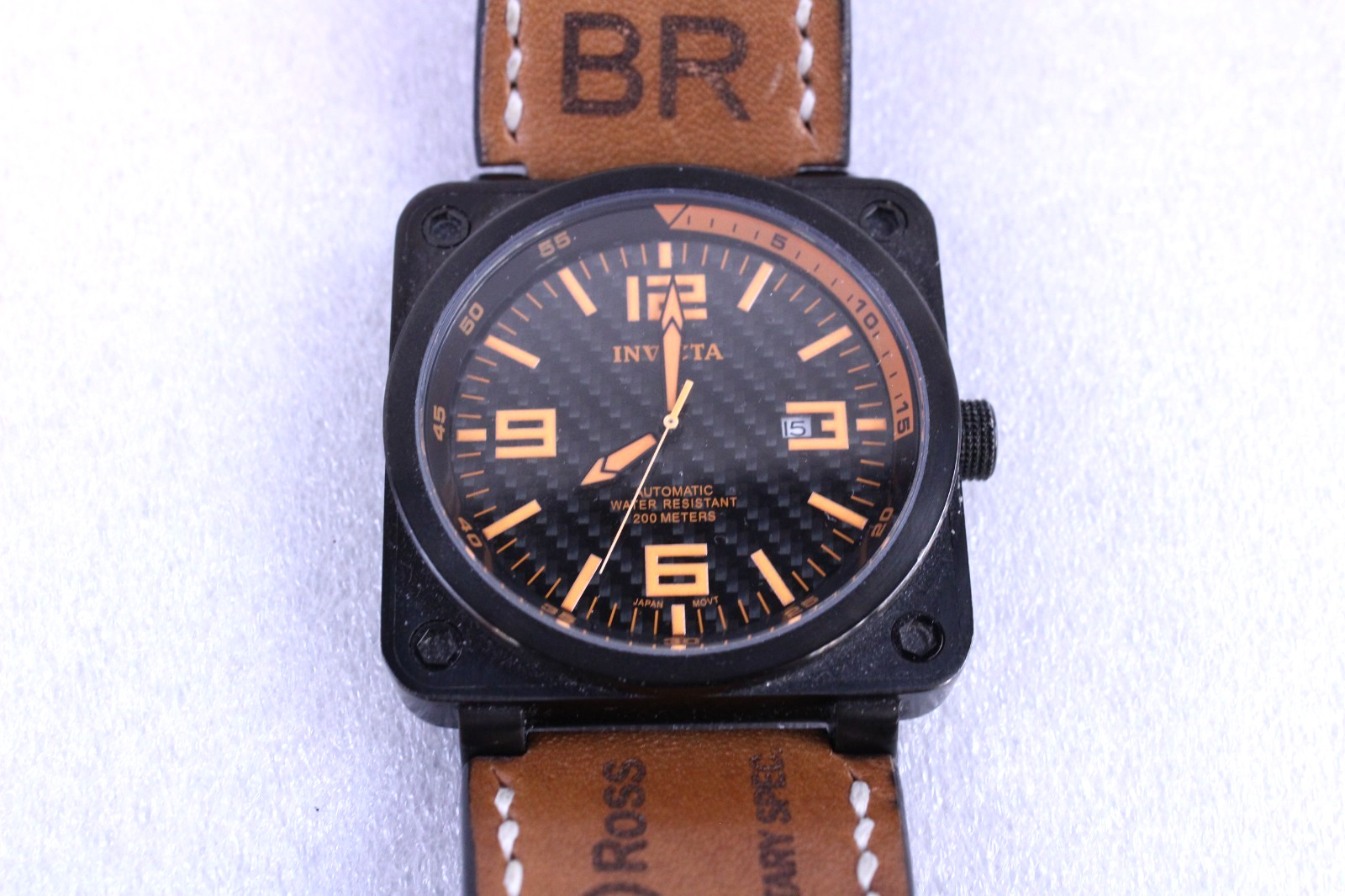 INVICTA Corduba Watch Bell & Ross Leather Band Carbon Fiber Dial Automatic 3965
