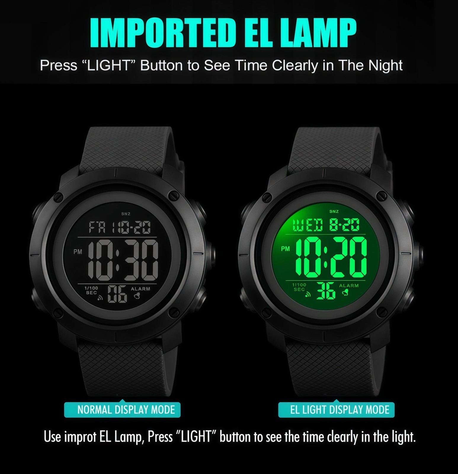 Waterproof Digital Sports Watch for Men, Military Style, Backlight, Small Size,