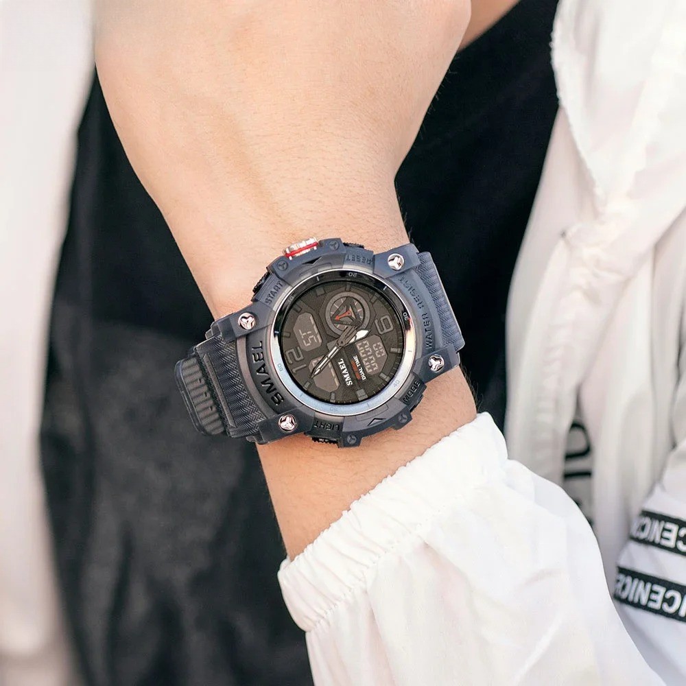 8007 Men’s Outdoor Transparent Dual Display Waterproof Luminous Watch