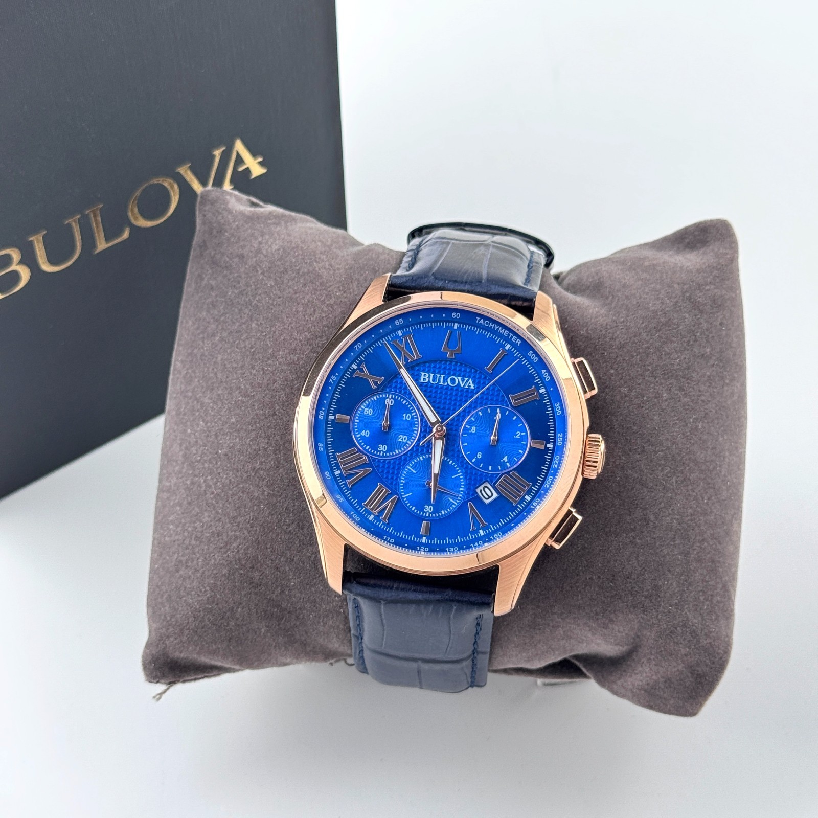 Bulova Classic Wilton 97B170 Blue Dial Leather Strap Men’s Chronograph Watch