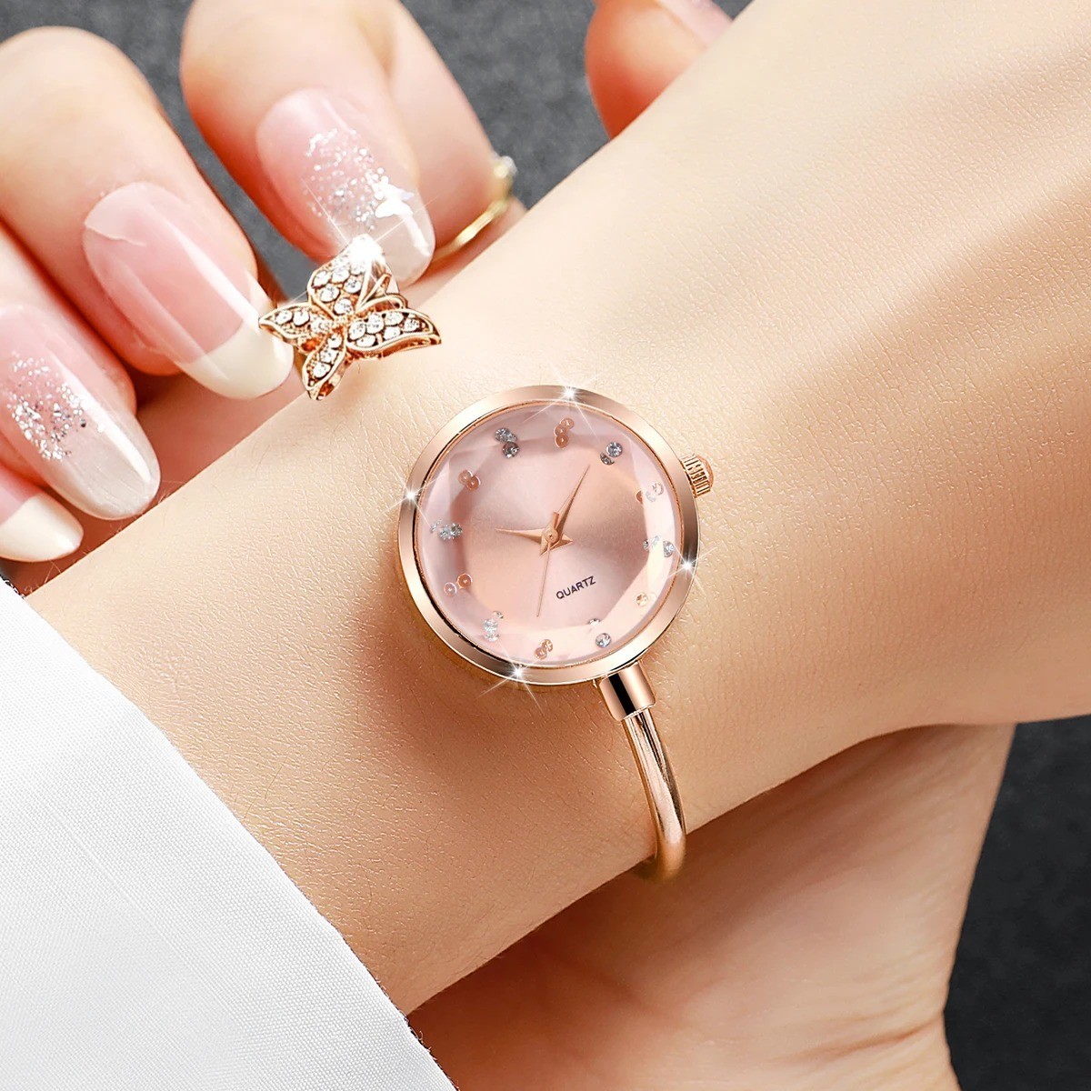 6PCS/Set Fashion Rhinestone Women Watches Luxury Steel Band Ladies Quartz Watch