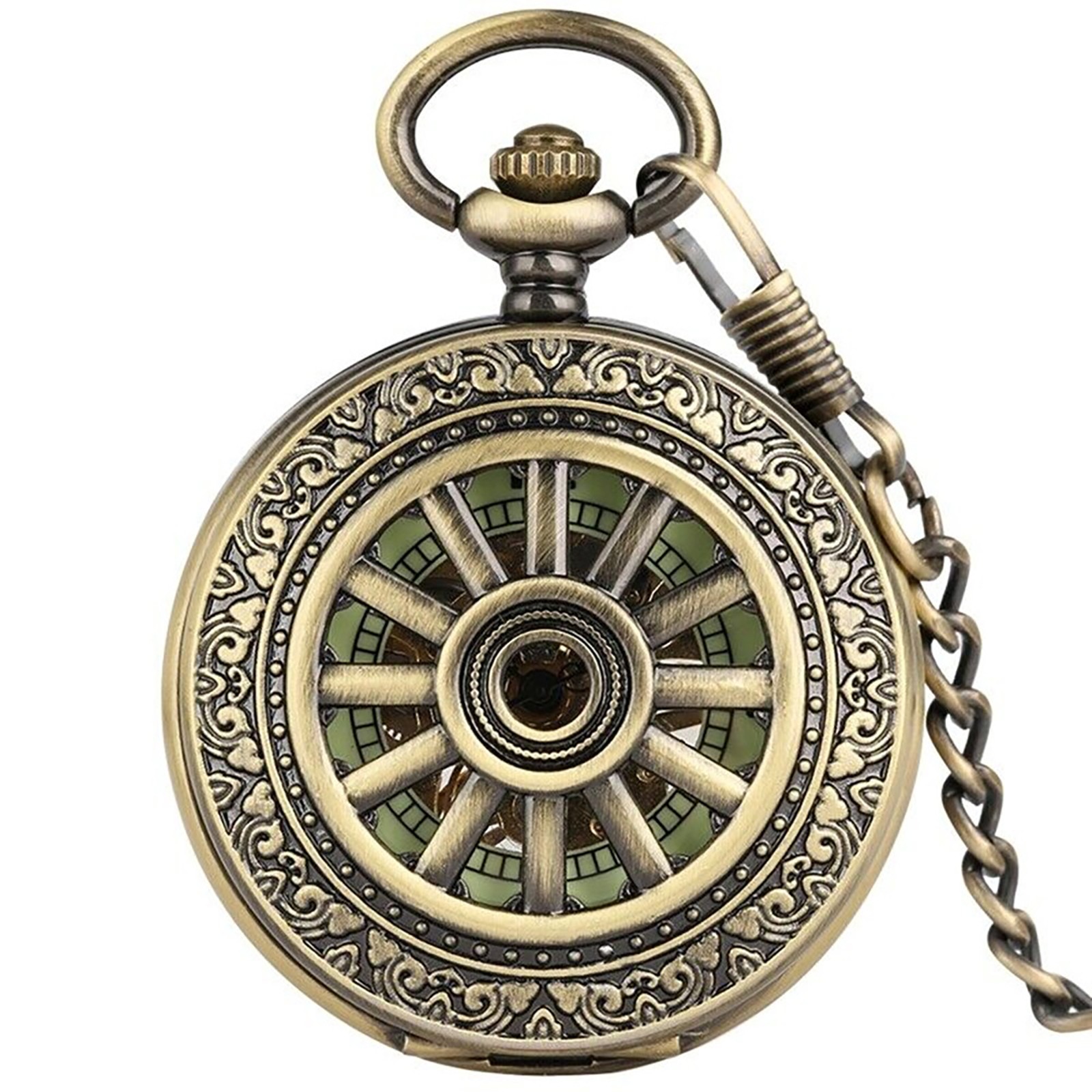 Vintage Mechanical Alloy Skeleton Roman Numeral Double Half Hunter Pocket Watch