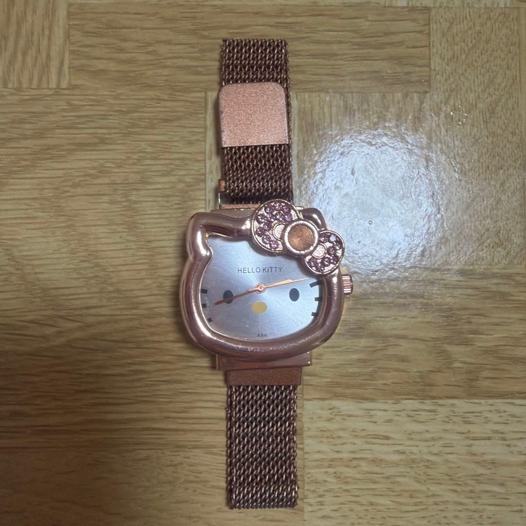 Hello Kitty Pink Gold Mesh Watch Character Jewelry Used