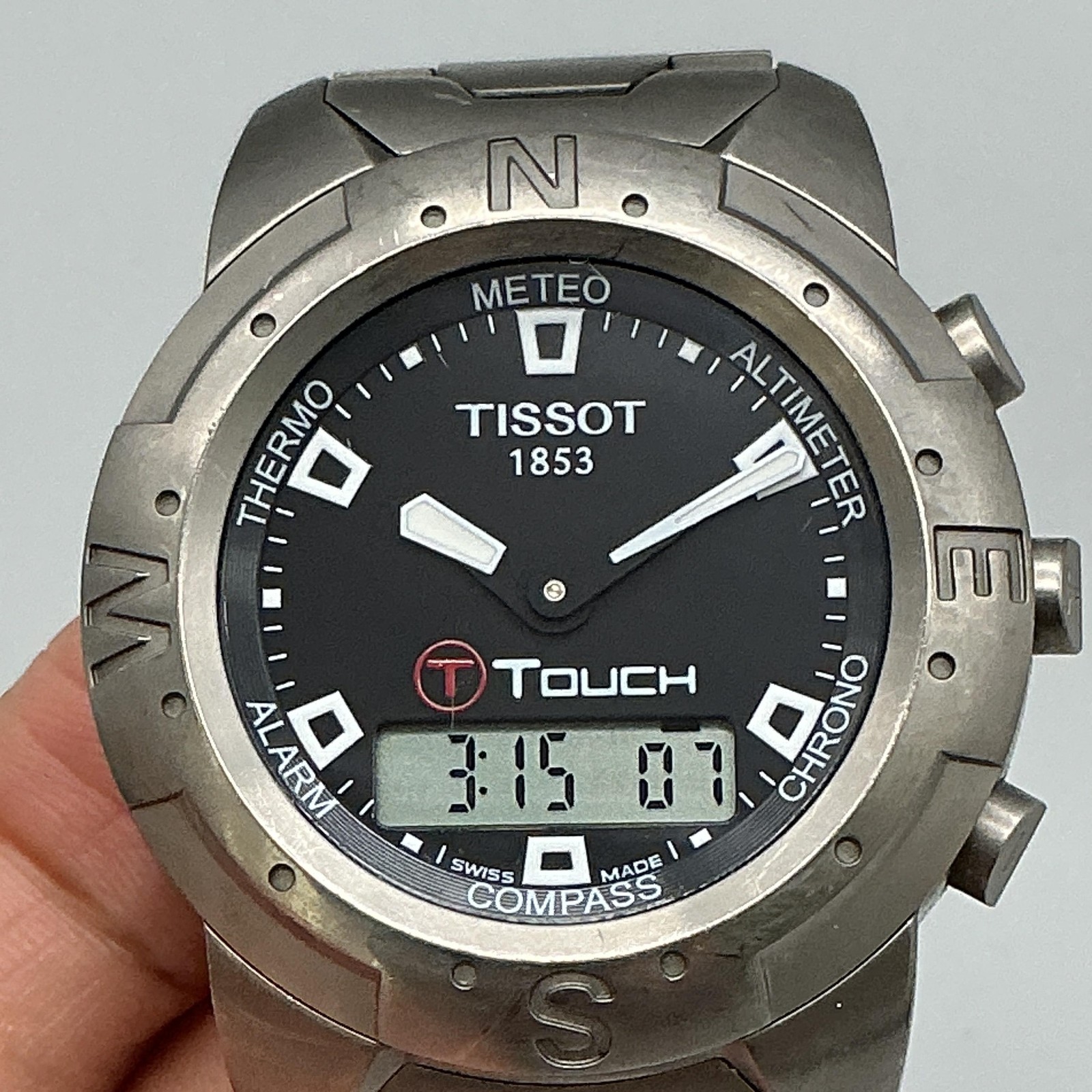 Tissot T-Touch Mens Watch 40mm Black Dial Titanium Bracelet New Battery 7.5″