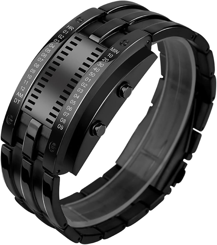 Men’s LED Digital Binary Watch Stainless Steel Waterproof Casual Fashion