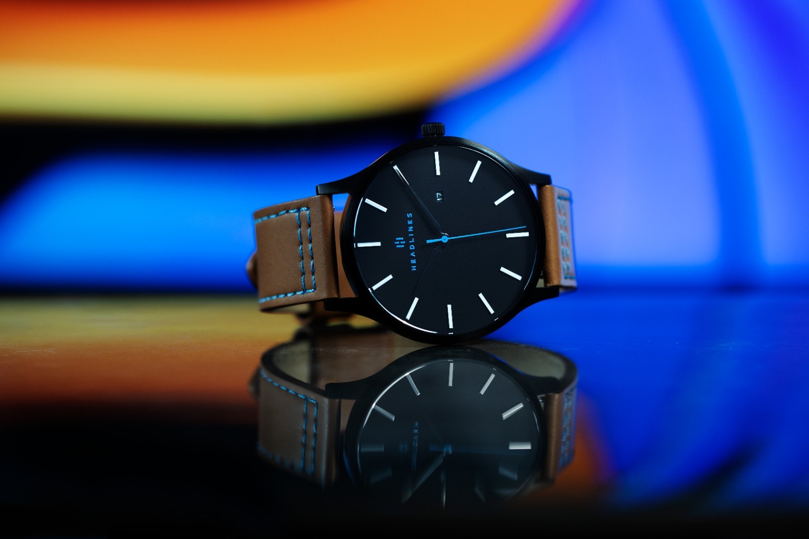 Men’s Blue Dial Minimalist Quartz Watch Brown Leather Strap Analog Date 5ATM