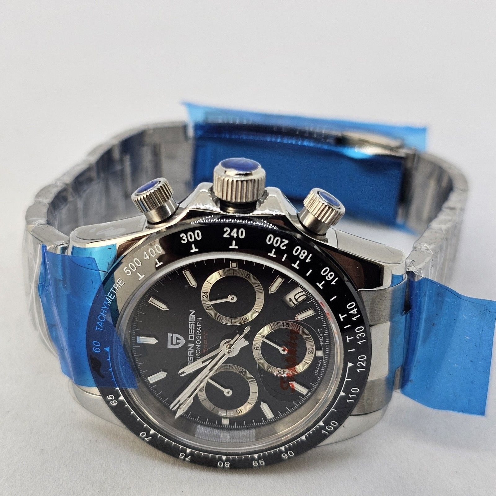 Pagani Design Men’s Watch 40MM Black Dial Black Bezel Gray Bracelet Band Date