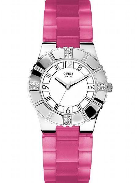 NWOT Guess U95156L1 Ladies Pink Rubber Silicone Watch