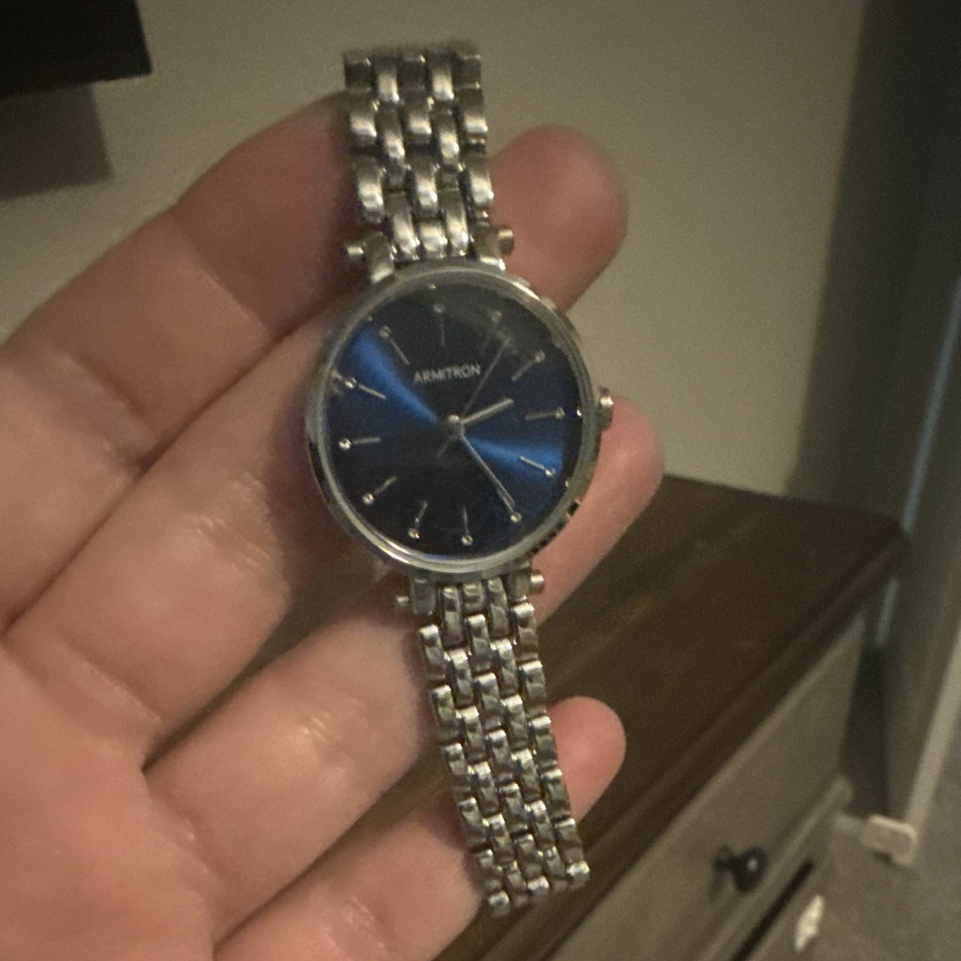 Armitron Women’s Analog Wristwatch Blue Dial Silver Metal Bracelet w/ Box