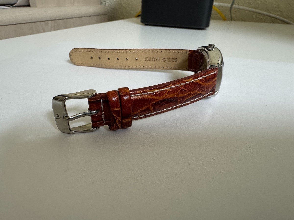 NOS Ladies Lucien Piccard Tonneau shape brown band watch