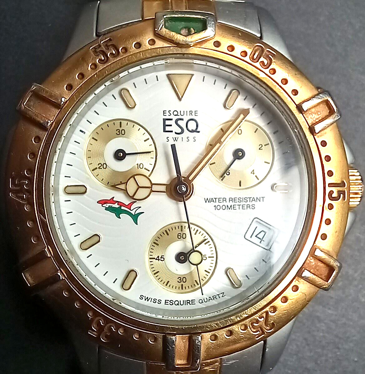 ESQ Esquire Swiss Quartz Chronograph 300389 Stainless Gold Tones Water Resistant