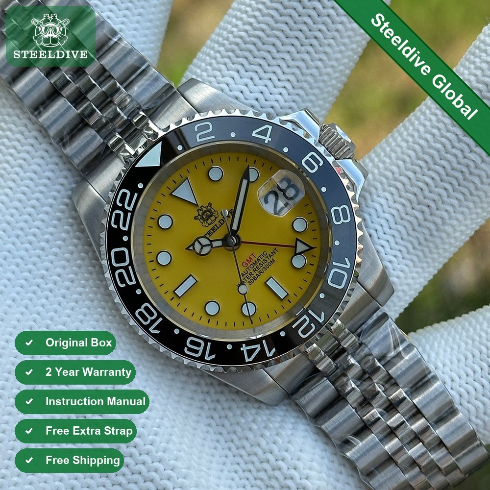 STEELDIVE SD1993 Mens 300M Automatic Dive Watch NH35 Steel Yellow