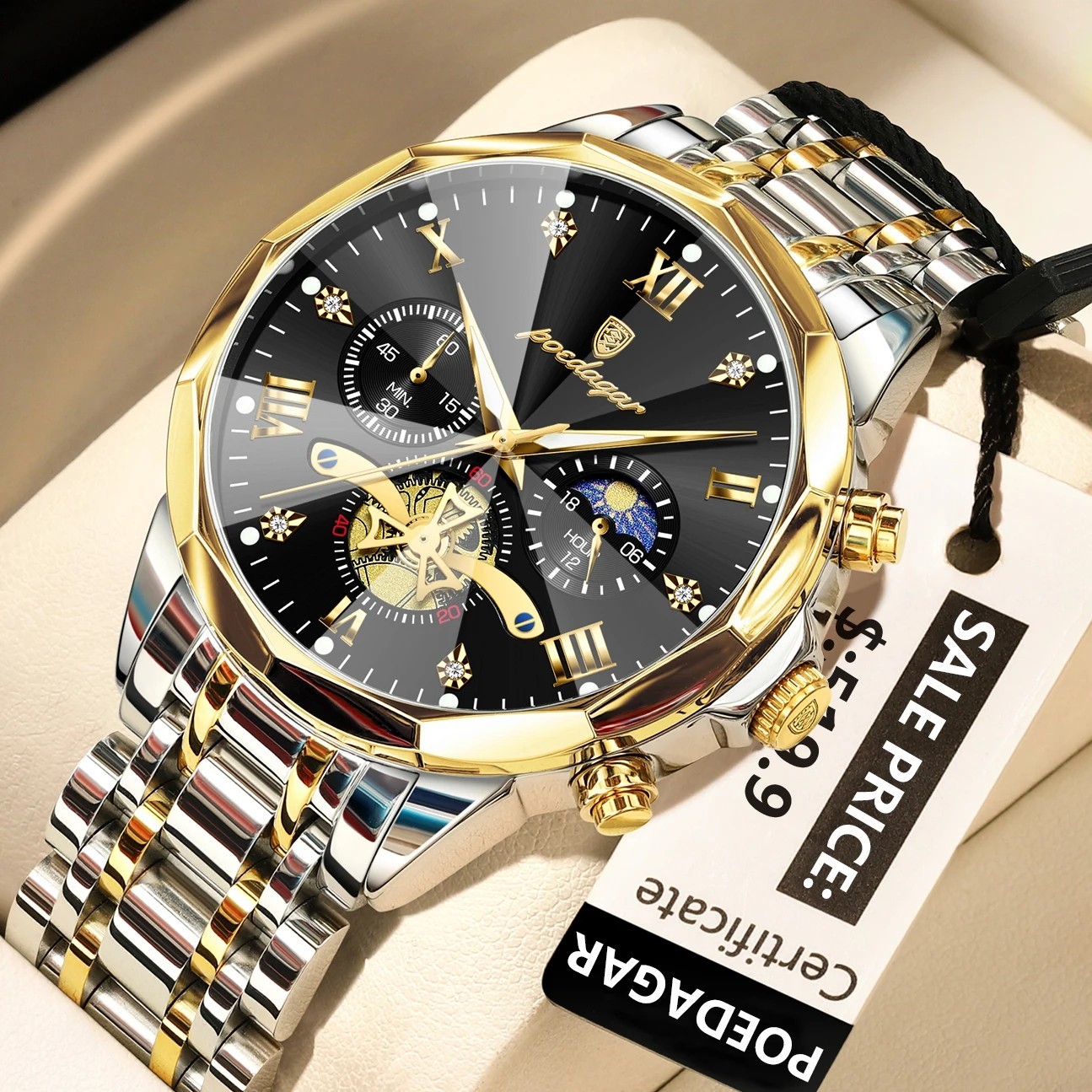 2025 Men’s Luxury Waterproof Chronograph Stainless Steel Quartz Wrist Watch Gift