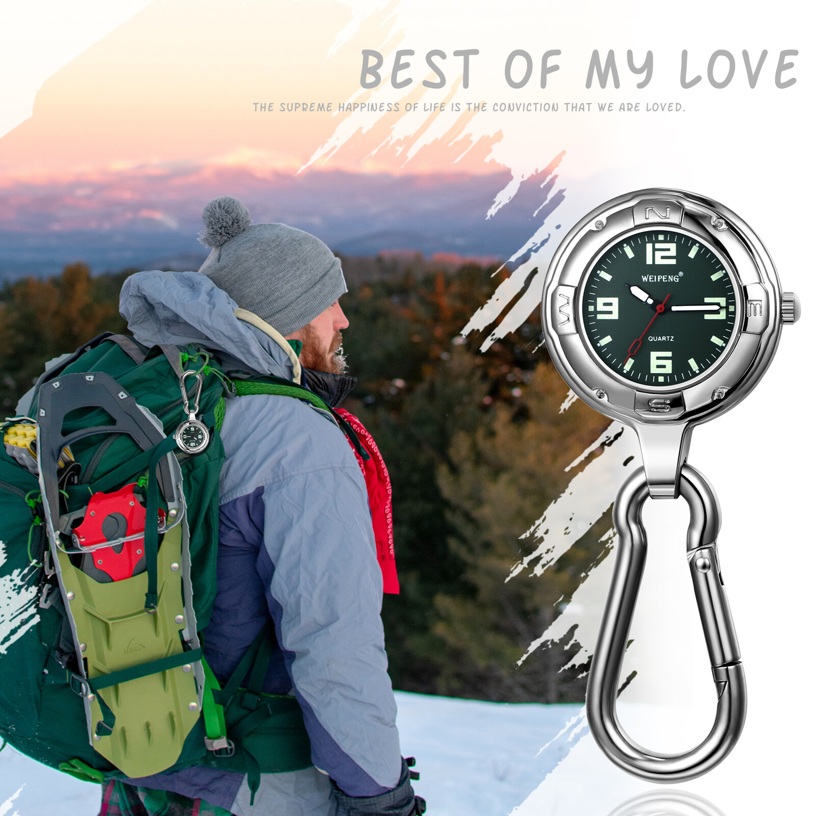 Outdoors Hiking Climbing Backpack Belt Clip-on Fob Watch Carabiner Key Ring