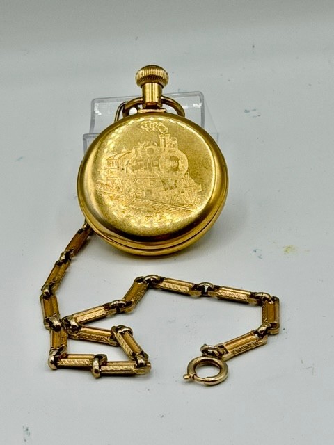 Westclox “The Conductor” Railroad Train Pocket Watch Wind-Up with original chain