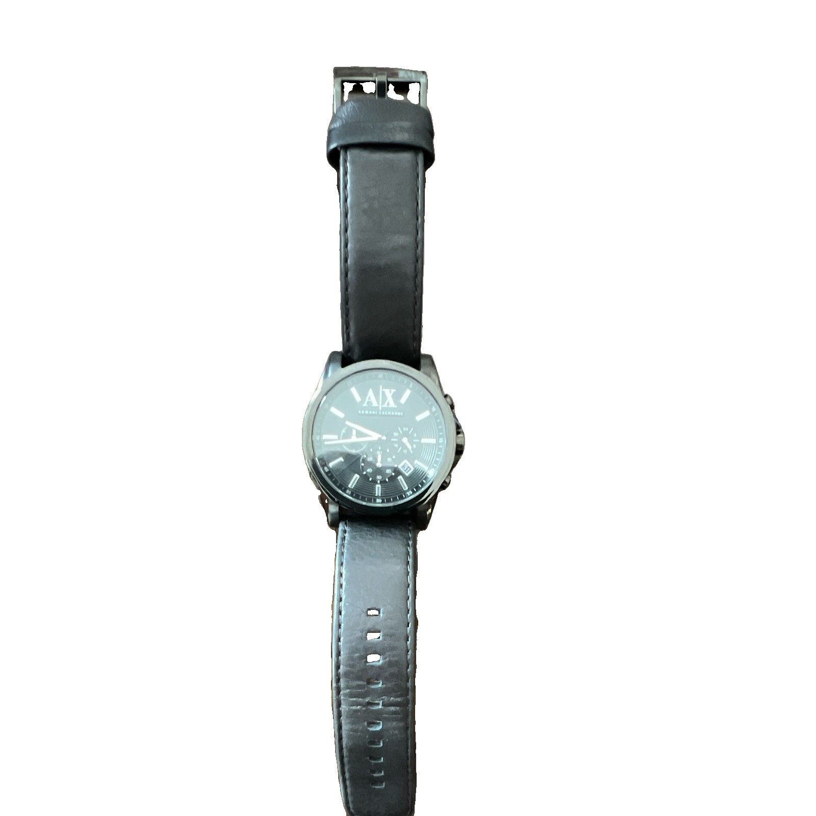 Armani Exchange Men’s Chronograph Quartz Watch Black Dial Leather Strap 46mm 50m
