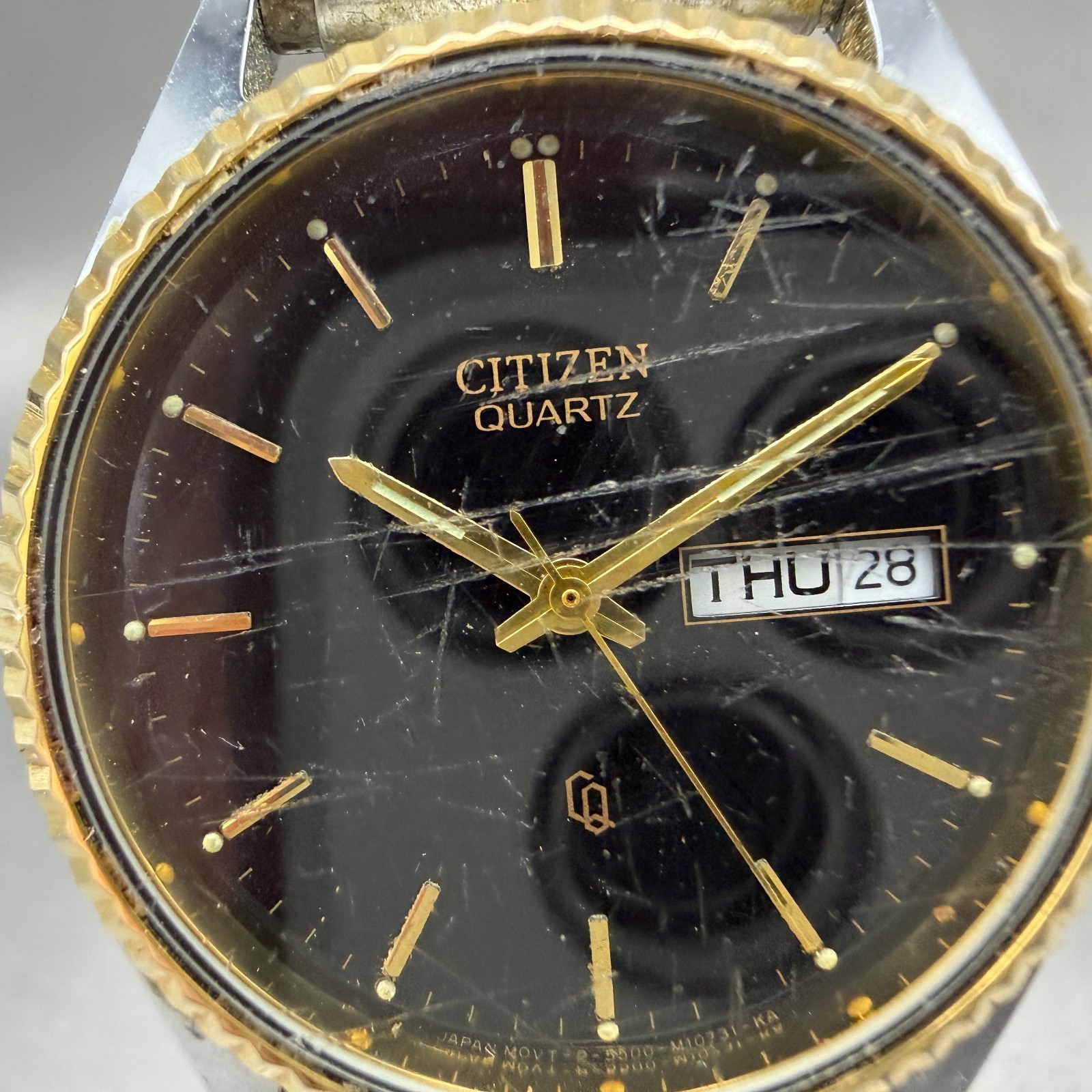 Citizen CQ President Watch Men 35mm Black Dial Two Tone Daydate Round New Batt