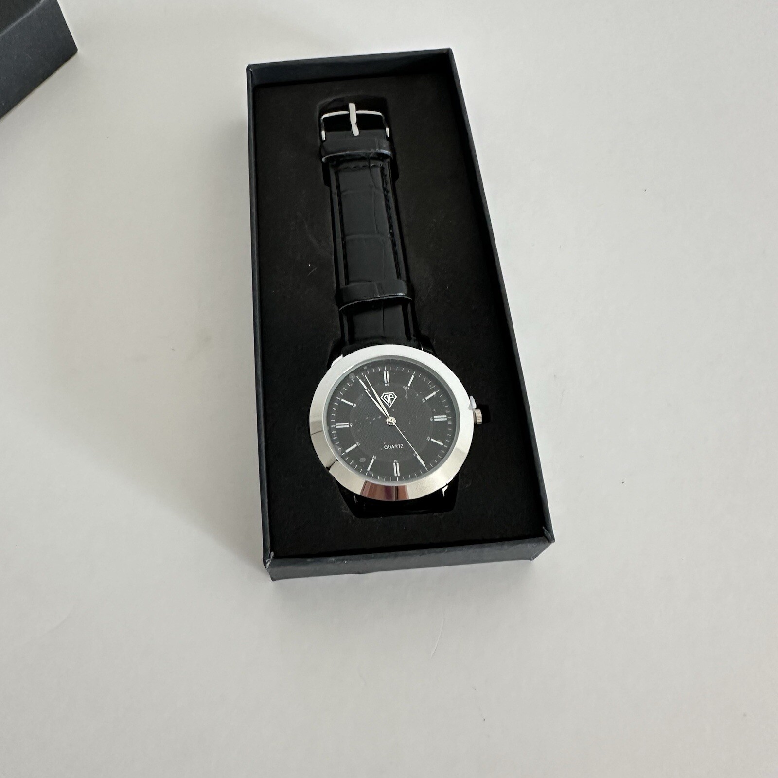 DF Shield Quartz Watch Leather Steel Classy Black Silver Analog Formal Luxury
