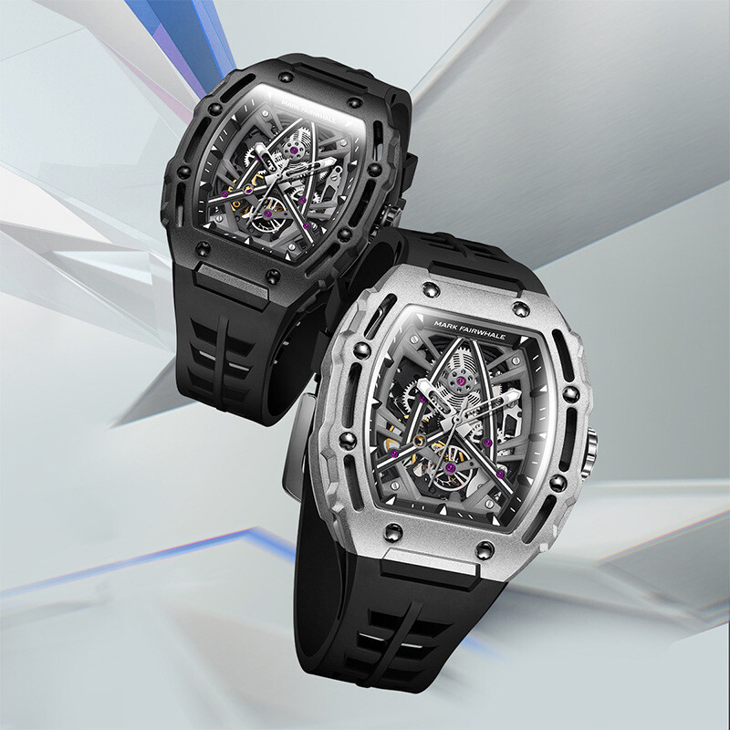 MARK FAIRWHALE Barrel Hollow Luminous Tourbillon Automatic Mechanical Wristwatch