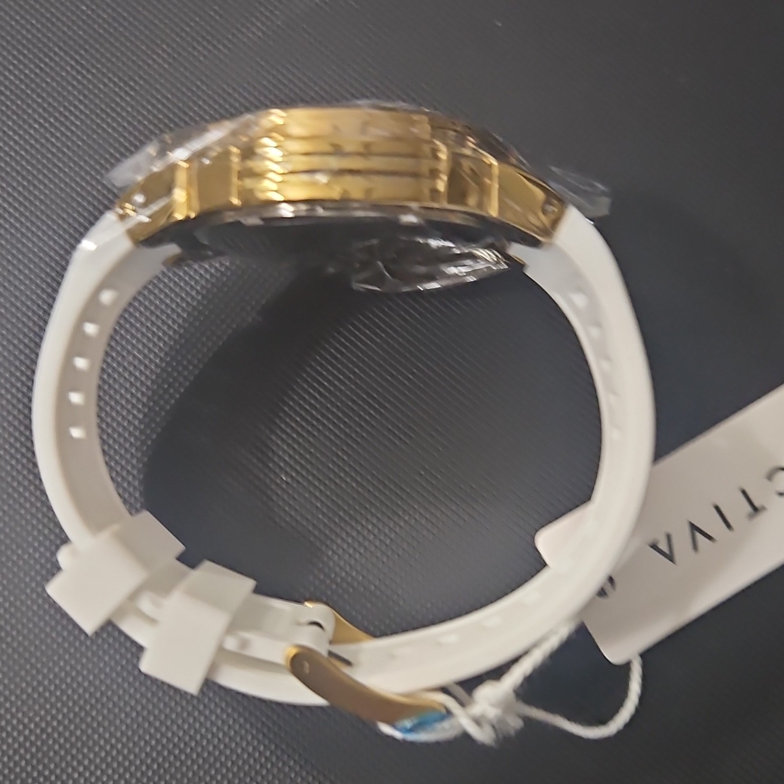Activa Unisex Quartz 45mm Gold-Tone Steel White Rubber Strap Date 30m Box