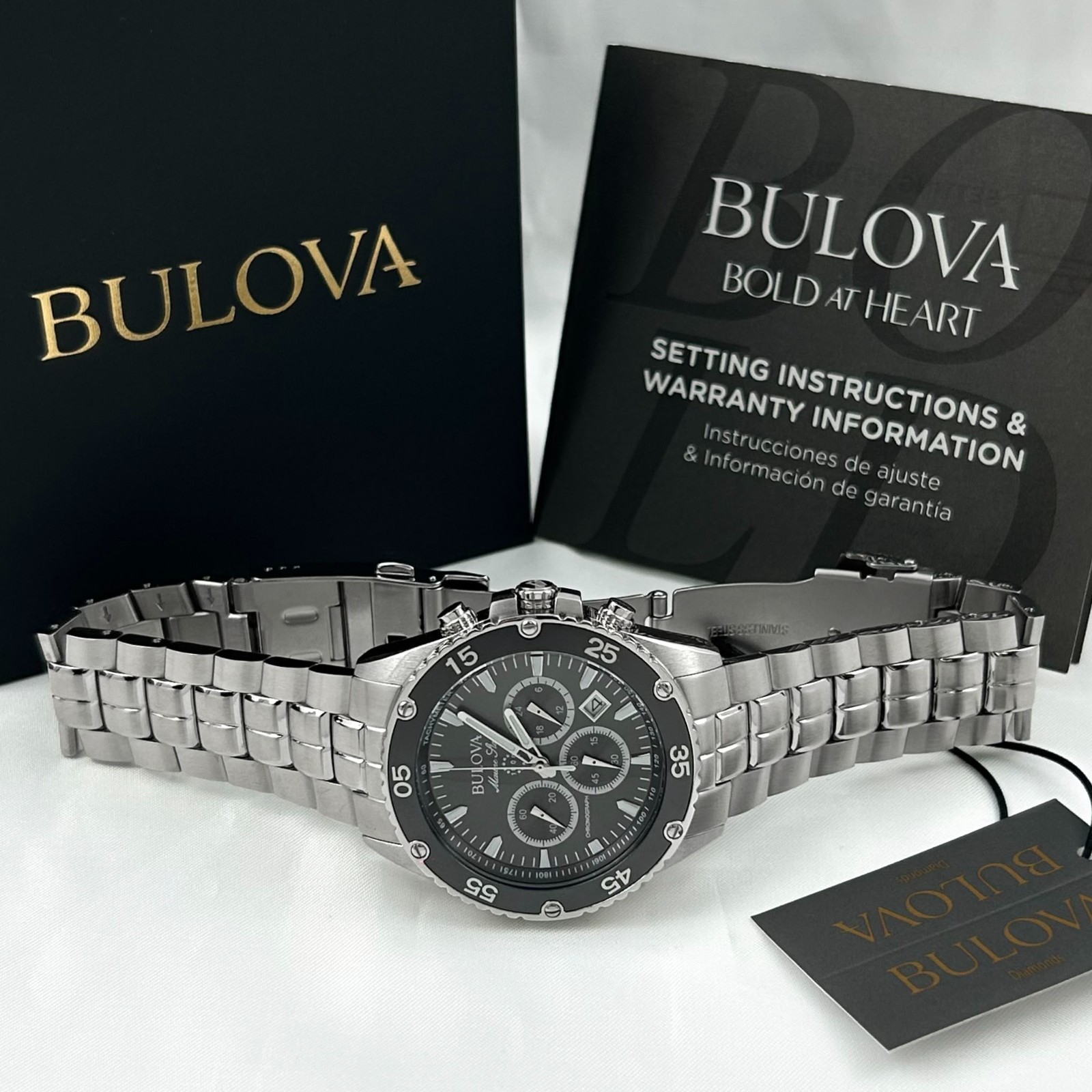 Bulova 98B401 Marine Star Classic Men’s Black Dial Quartz Chronograph Watch