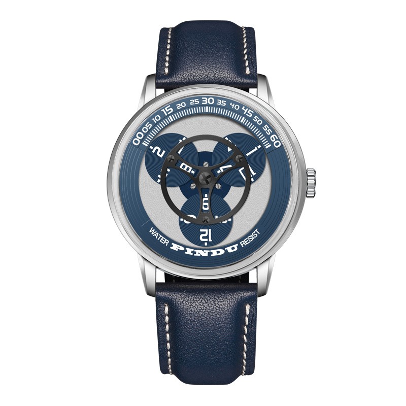 PINDU Men’s Automatic Watch Unique Rotating Disc Dial Miyota 8215 Luminous Leath