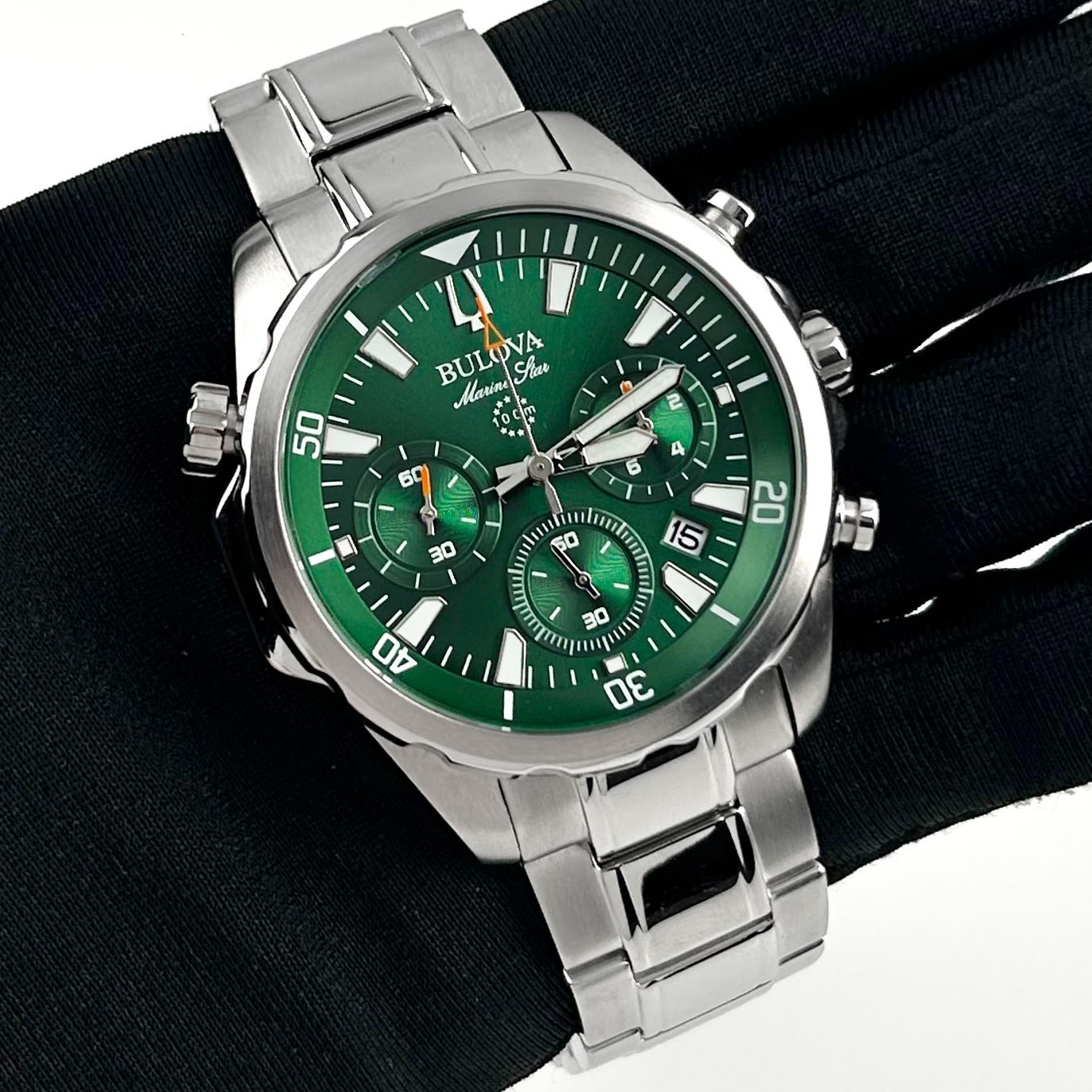 Bulova Marine Star 96B396 Men’s Classic Green Dial Chronograph Quartz Watch 43MM