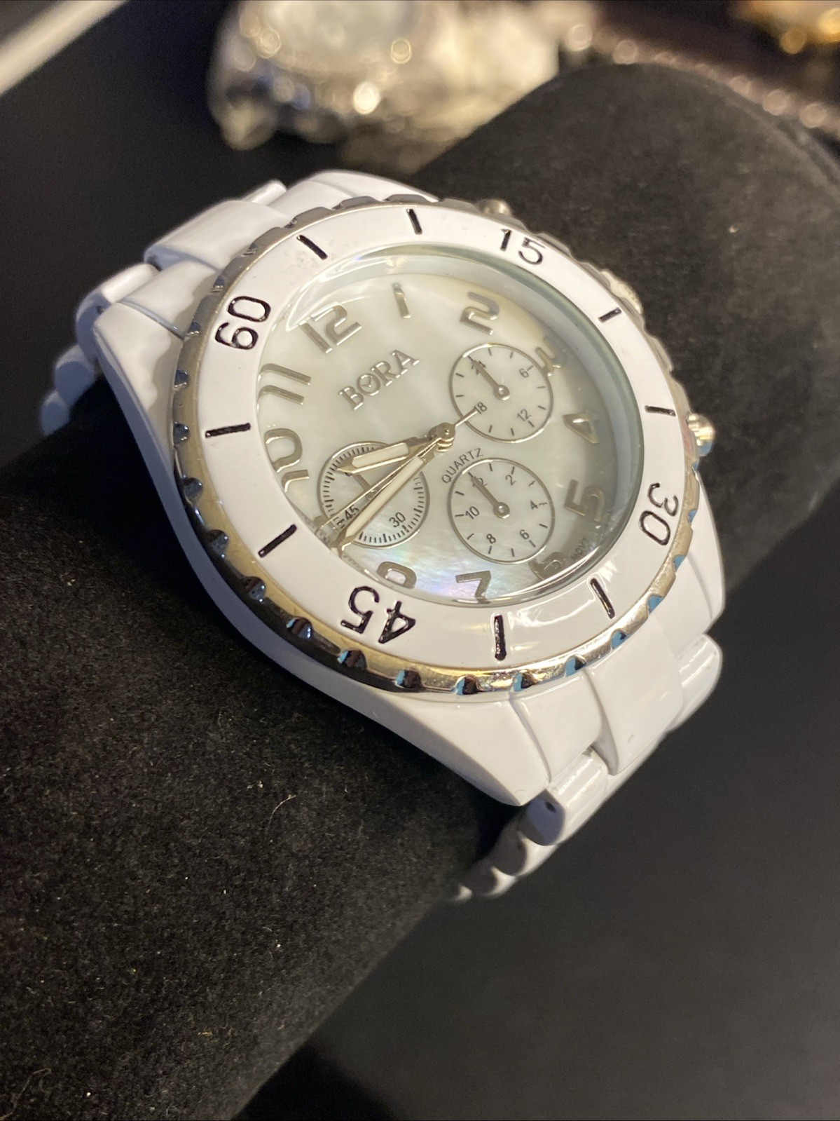 Bora Watch Women’s Quartz Watch All White New Battery Mother Of Pearl Fade