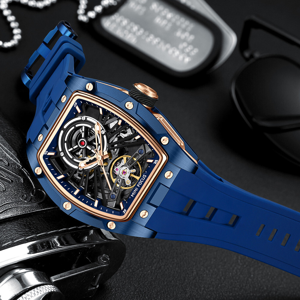 MINI FOCUS Men Mechanical Watch Automatic Hollow Out Male Rectangle Wristwatch