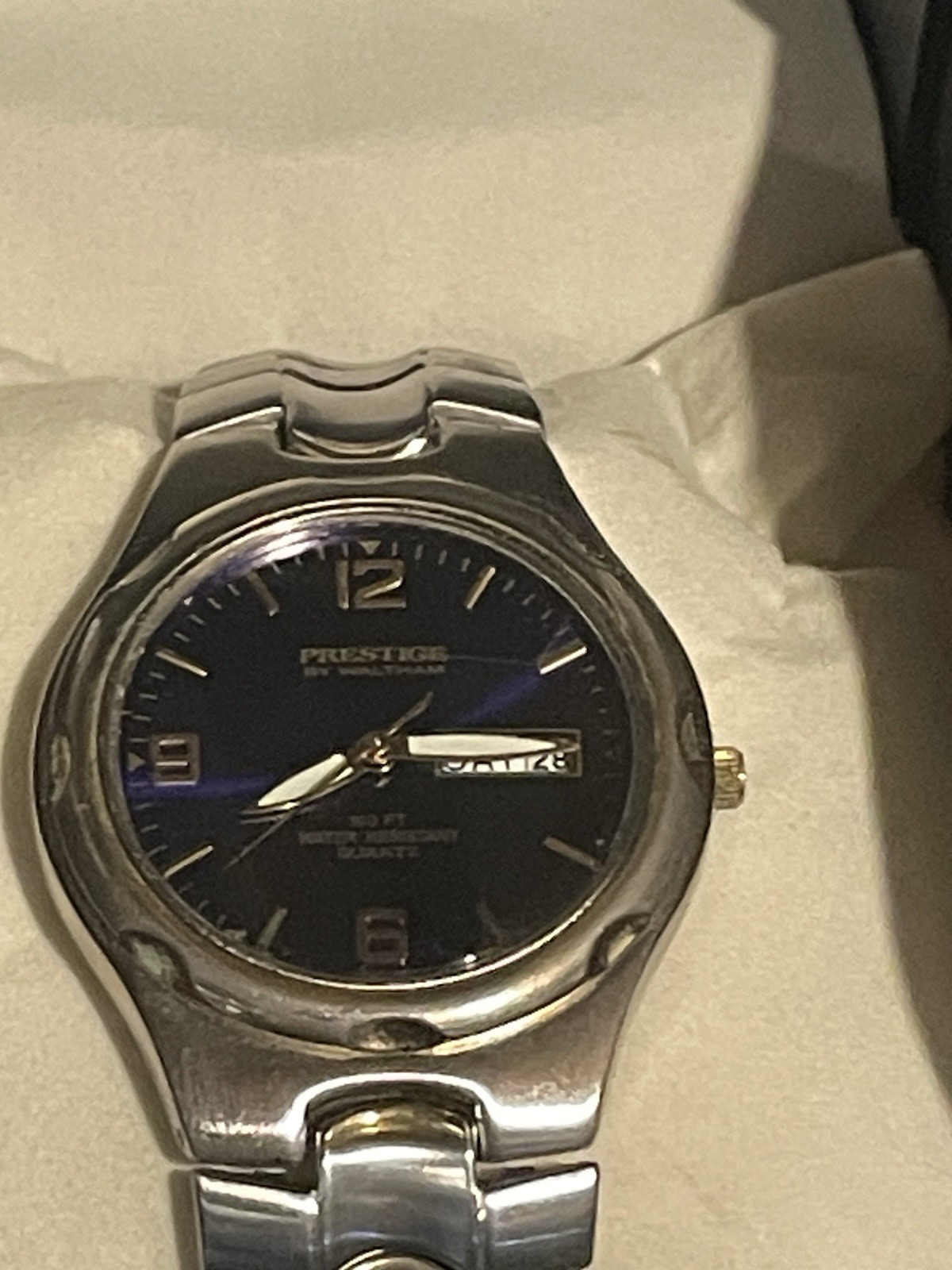 Prestige by Waltham Quartz Watch Blue Dial Speidel Stretch Band New Battery