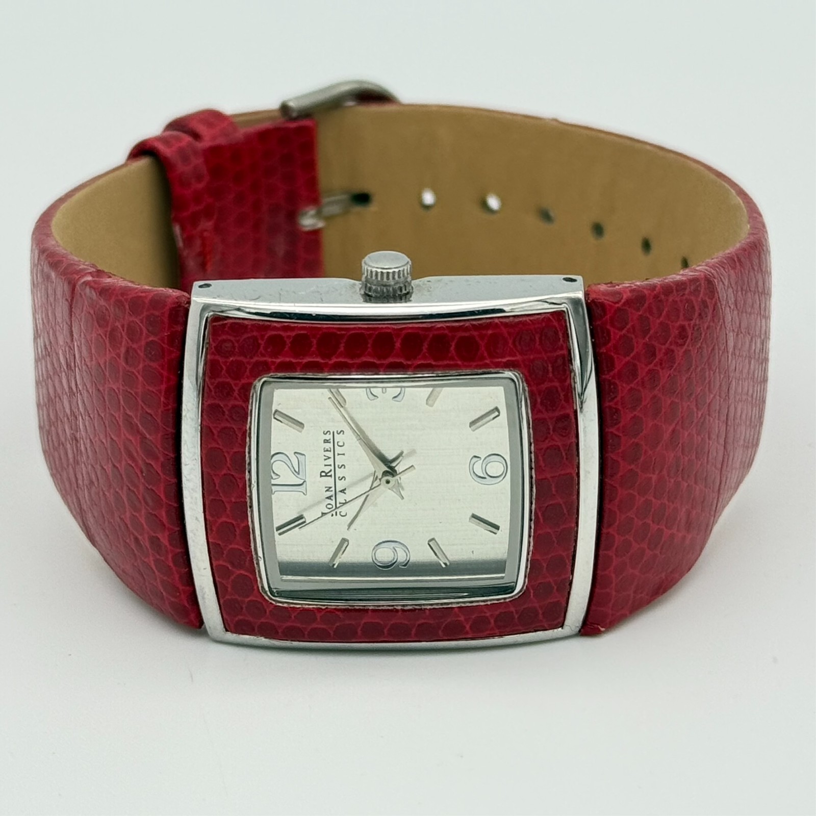 JOAN RIVERS Classics Collection Silver Tone Watch, Red Pebbled Leather, 31mm