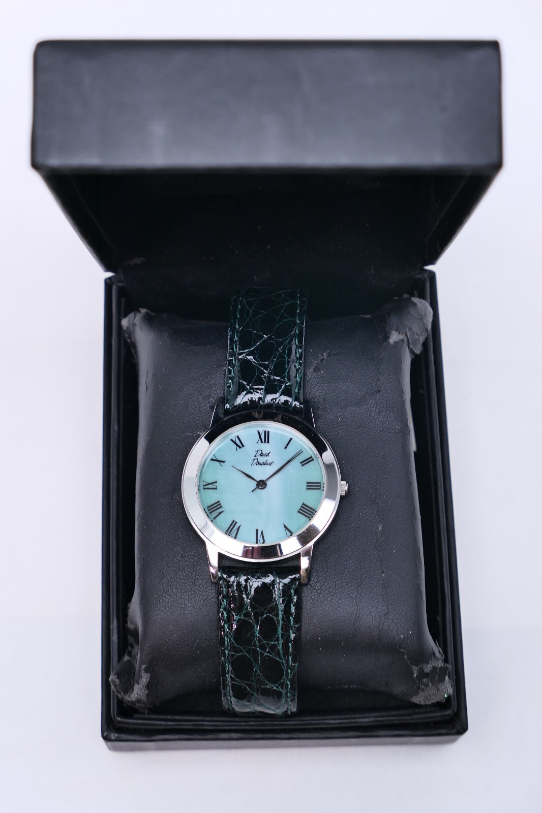 David Donahue Round Watch Swiss, Green Alligator Leather