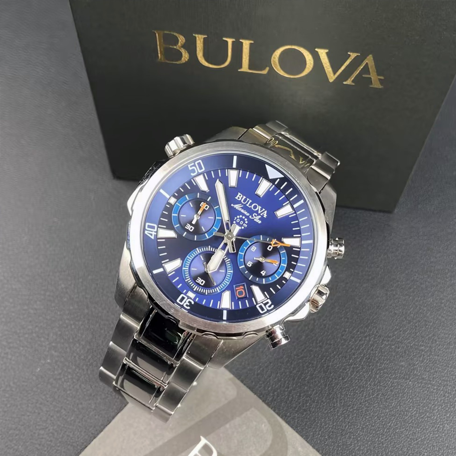Men’s Bulova Marine Star Blue Dial Chronograph 96B256 Quartz New Watch 43mm