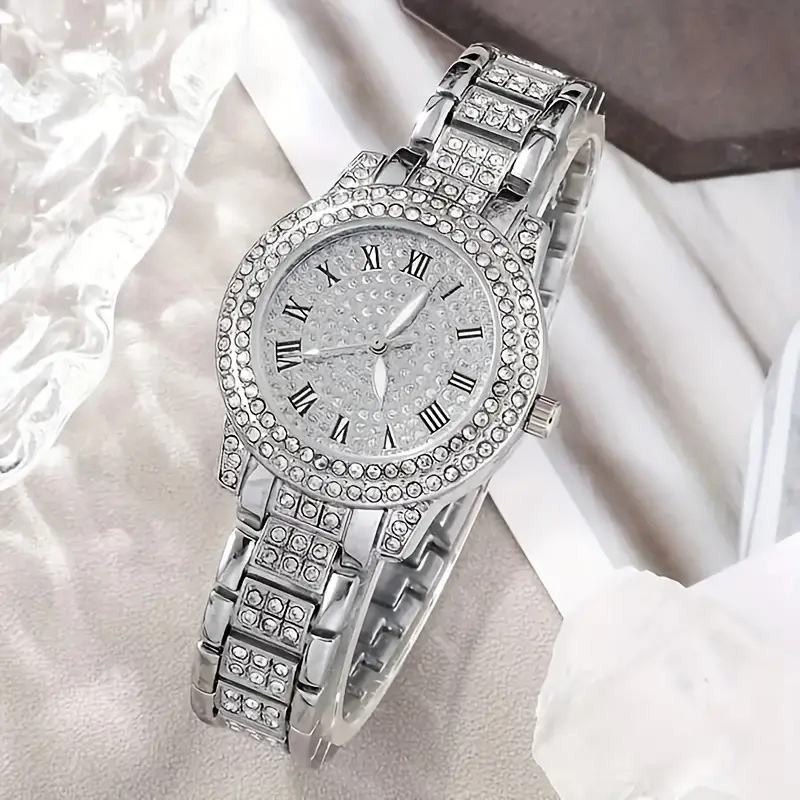 LP09 Luxury Women’s Quartz Watch Full Diamond Roman Numeral Bracelet 32mm