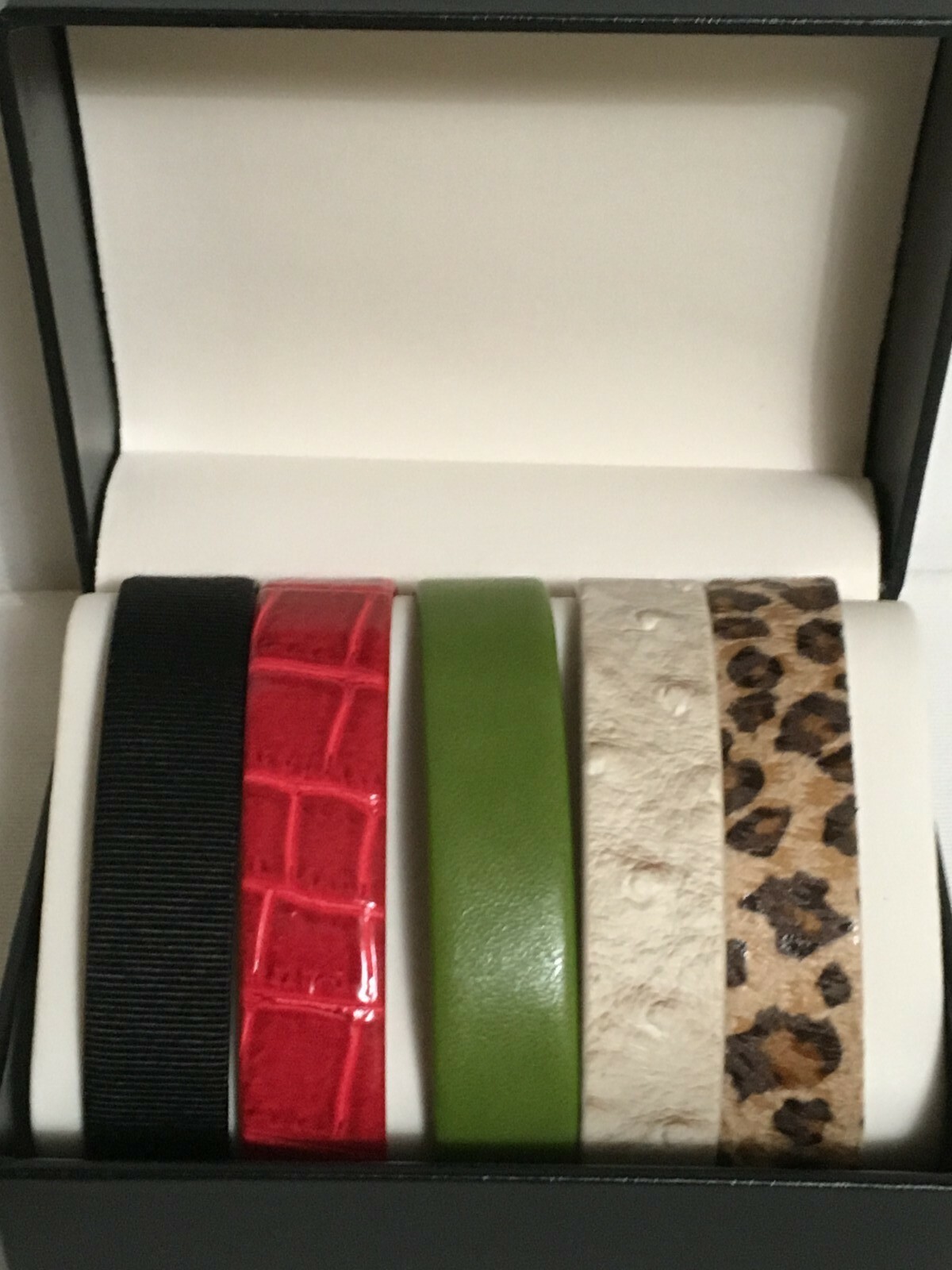 Gossip Watch Set ~ 5 Interchangeable Bands Black Red Green Tan