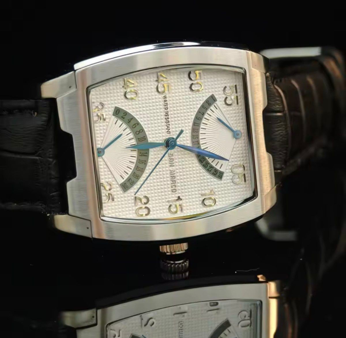 SAN MARCO retro classic tonneau-shaped men’s quartz watch. Stylish design.