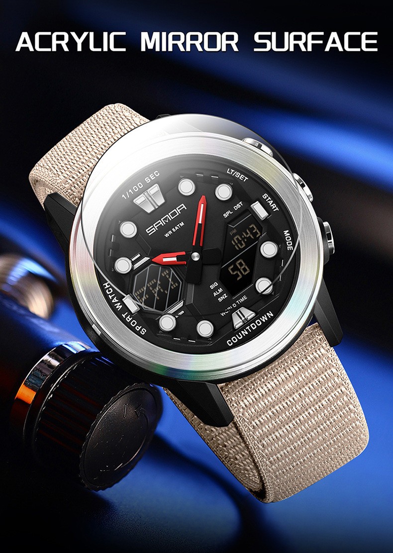 Dual display dial multifunctional sports style high waterproof quartz watch