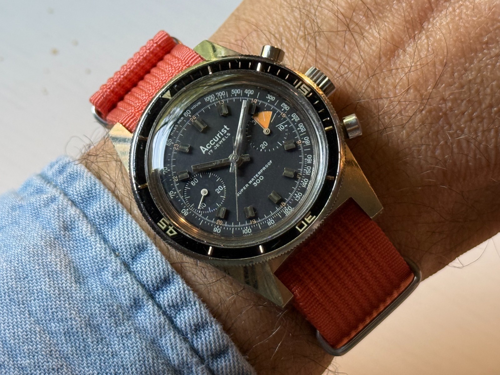 Vintage Accurist Chronograph Landeron 248 Watch w/ Nylon Strap