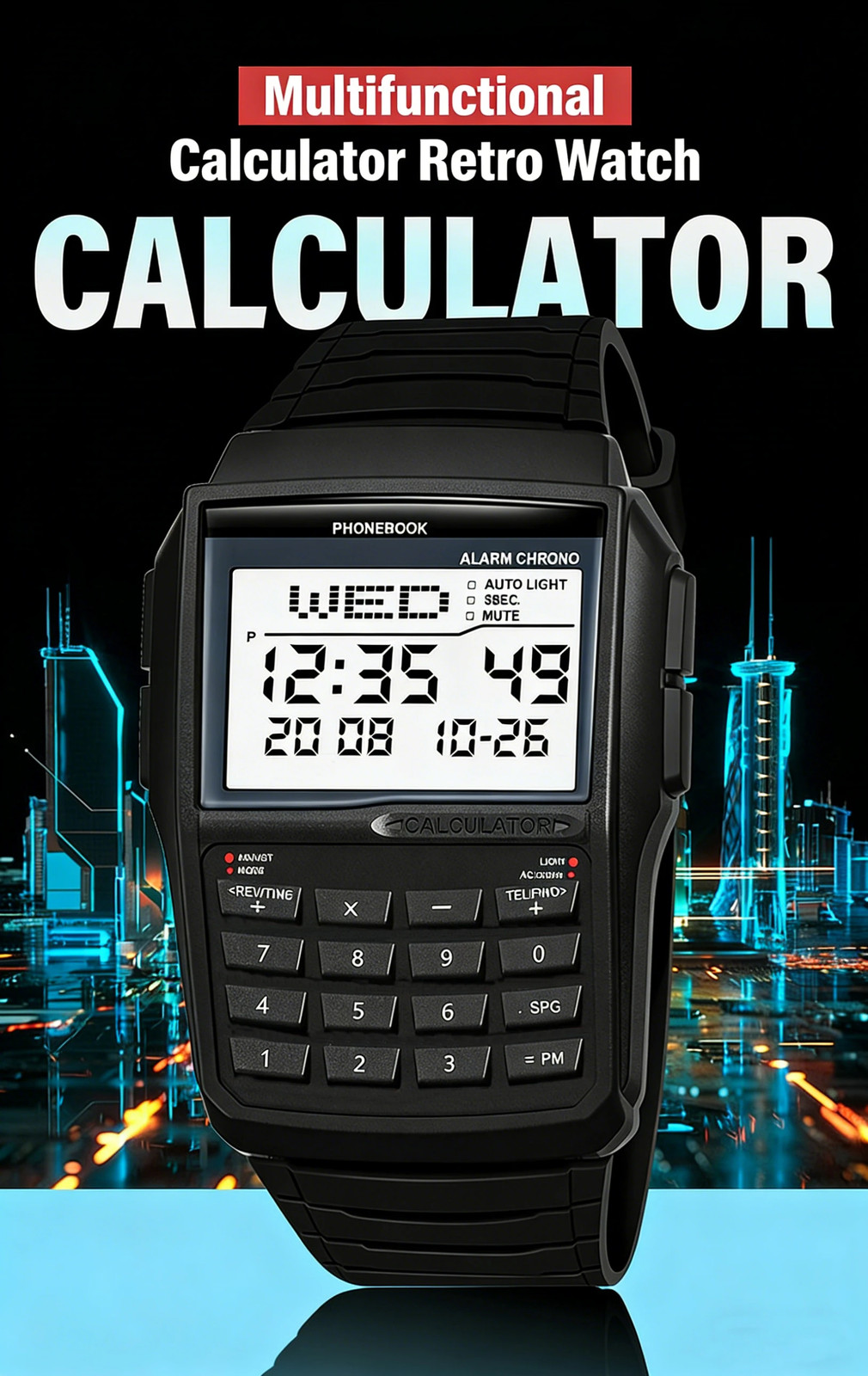 Men’s Digital Calculator Watch LED Multifunction Sports Wristwatch